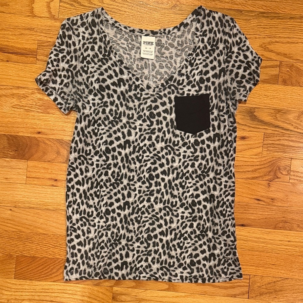 PINK Victoria's Secret Black and Gray Animal Print Tee